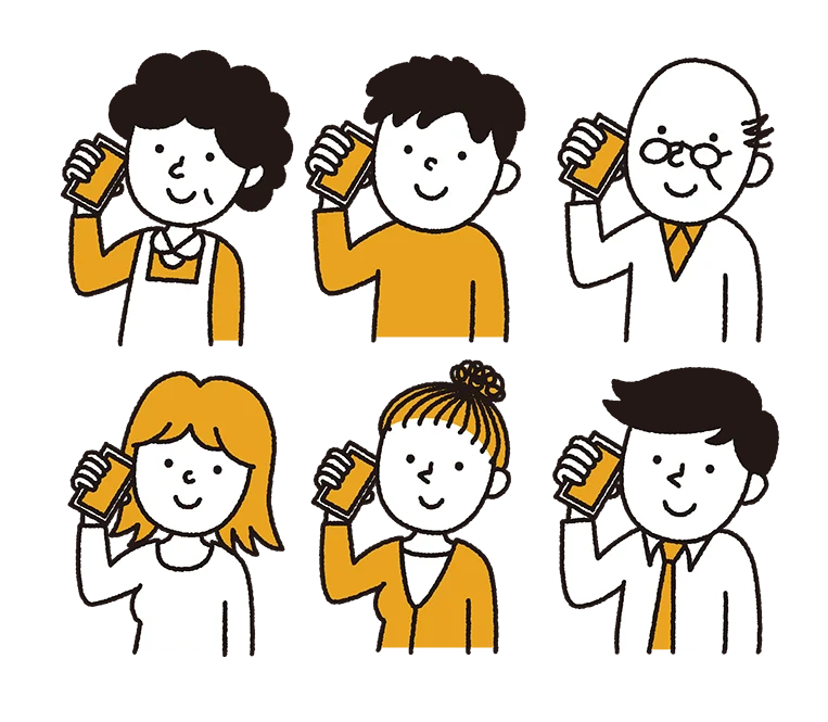スマホで話すいろいろな世代の人たちのイラスト